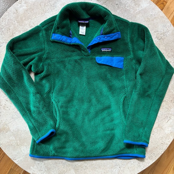 Patagonia Green Fleece with Blue Trim women’s medium 💎 - Picture 1 of 5
